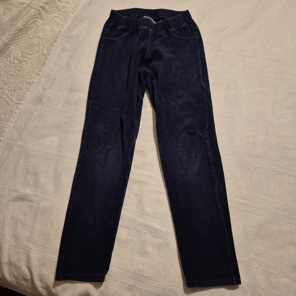Hanna Andersson girls size 130 or 8 blue ribbed pull on leggings VGUC